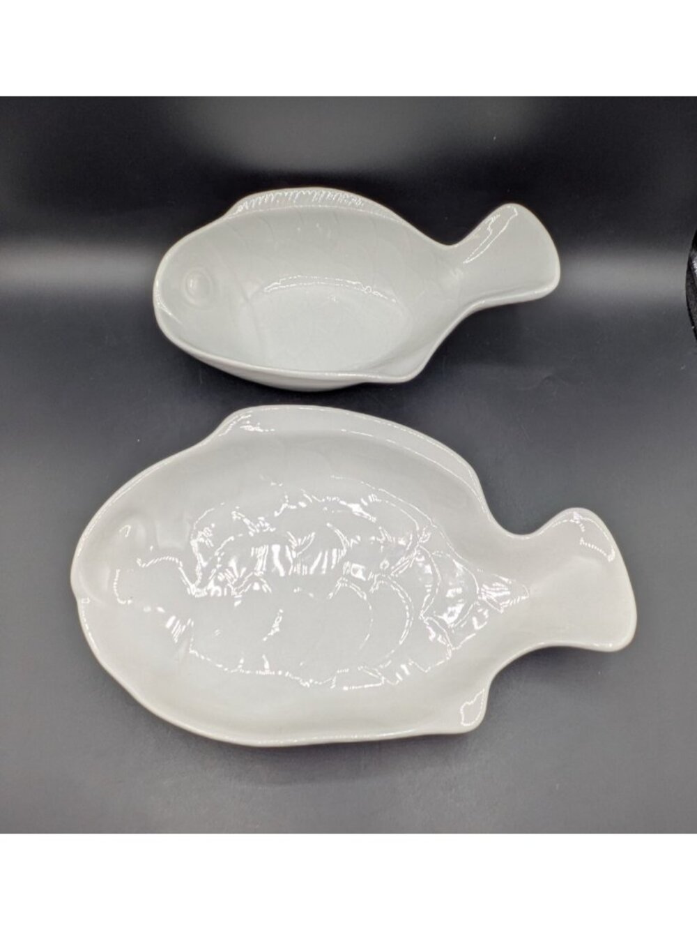 Dansk Fish Shaped Serving Platter Plate and Bowl Set Coastal White Ceramic